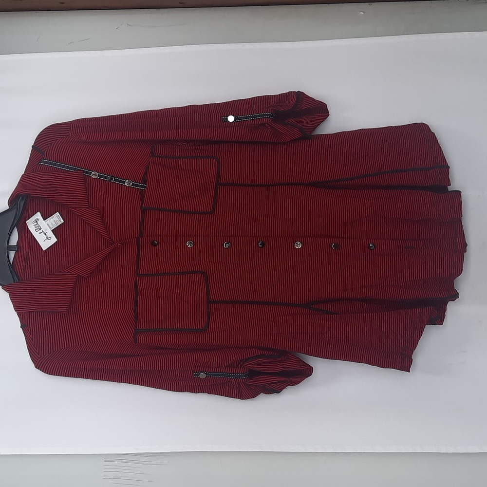 Joseph Ribkoff women's duster red stripe button down Tab sleeve top